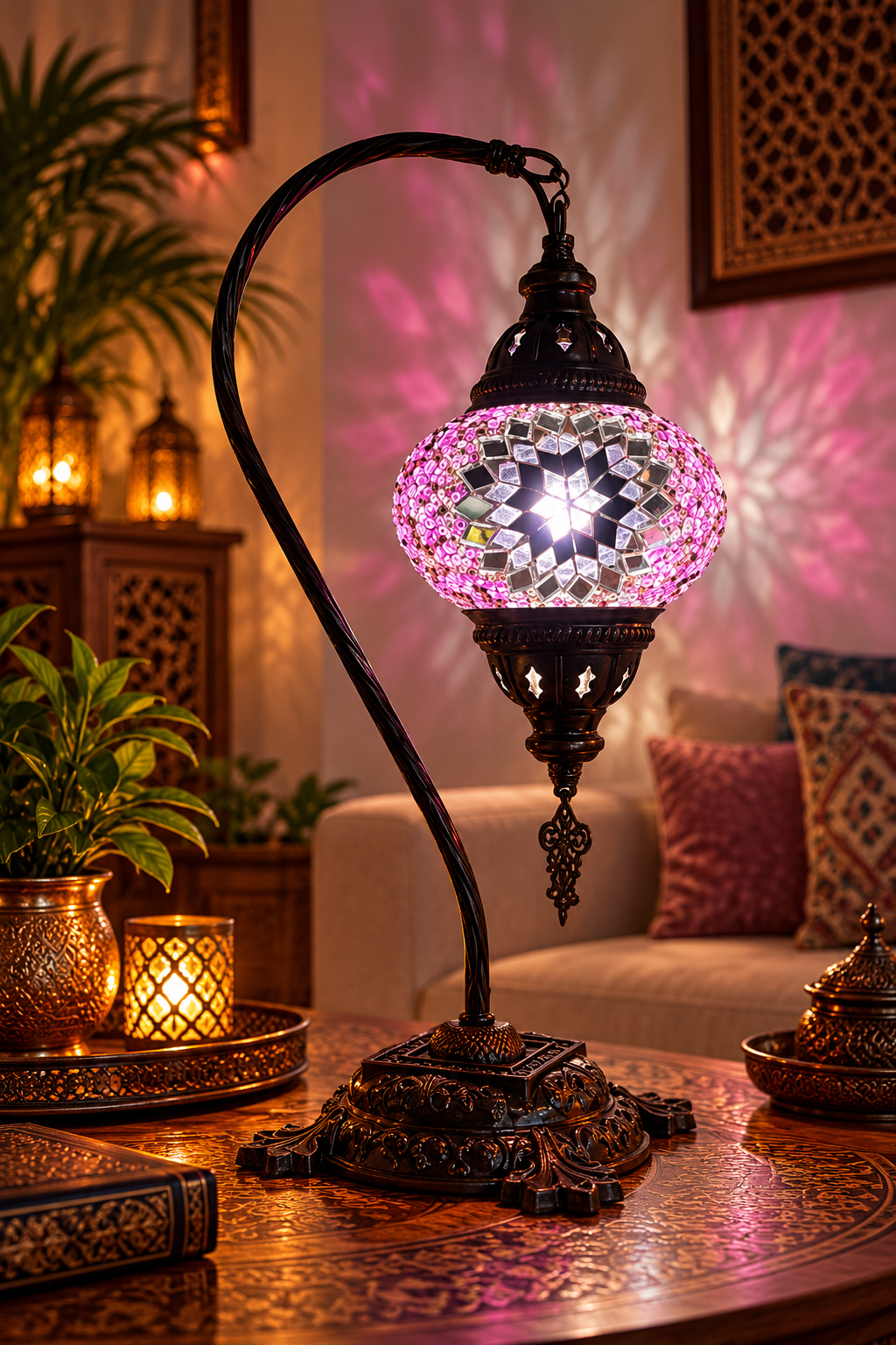 Orientalische Mosaik-Tischlampe – Rosé Silver Star