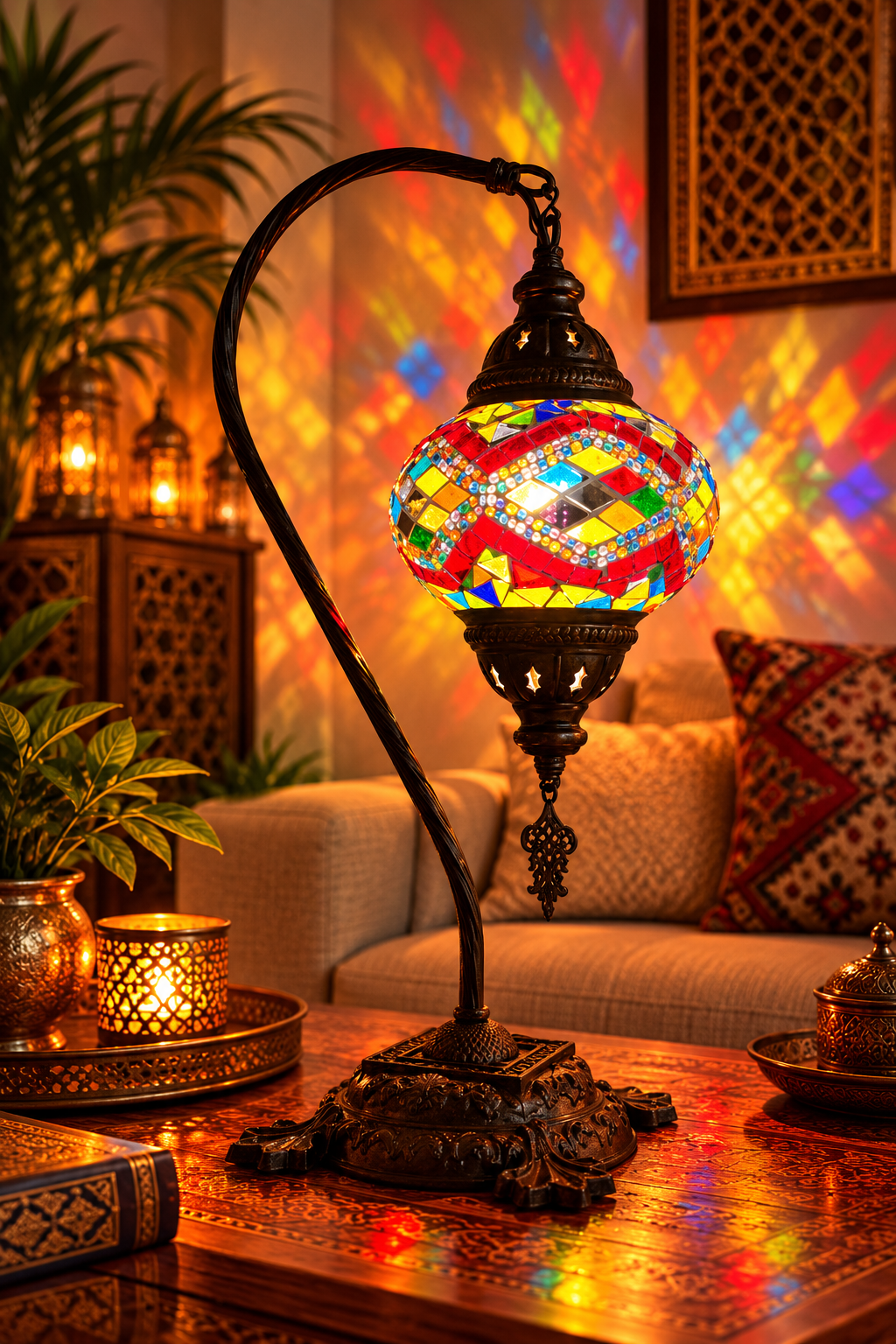 Orientalische Mosaik-Tischlampe – Rainbow Flame