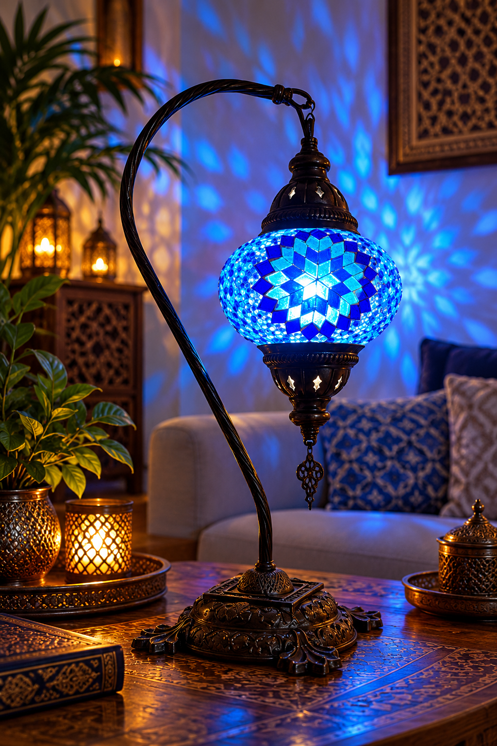 Orientalische Mosaik-Tischlampe – Sapphire Glow