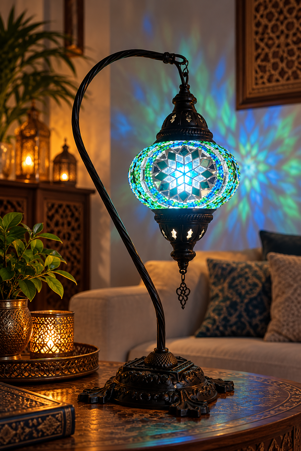 Orientalische Mosaik-Tischlampe – Aqua Emerald Star