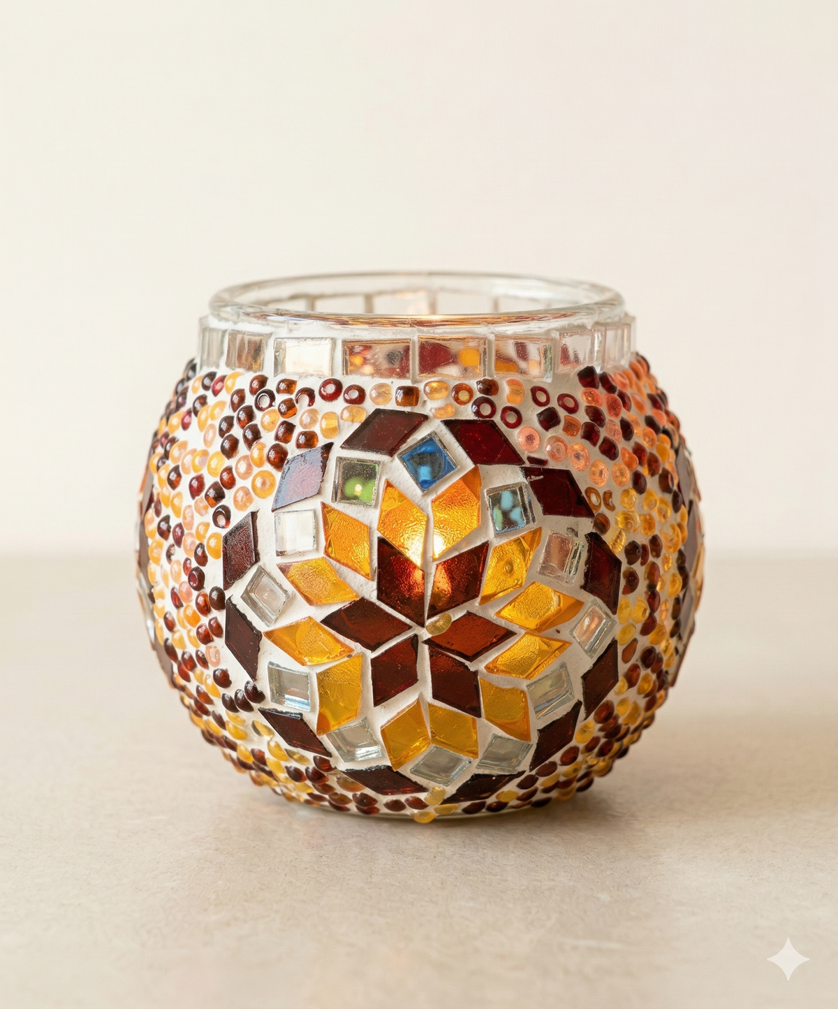 Aruna Mosaik-Windlicht – Kupferstern