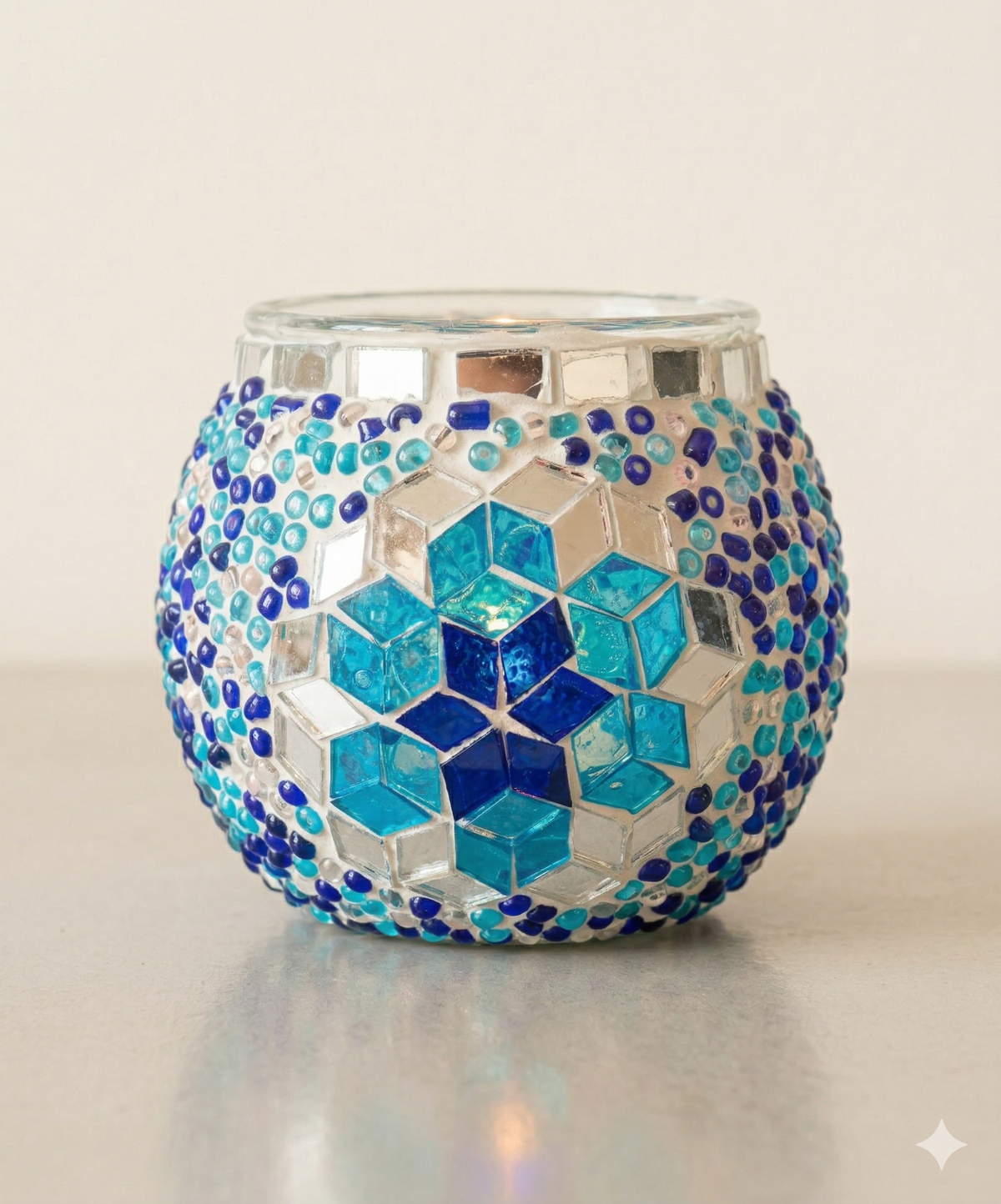 Azurina Mosaik-Windlicht – Türkisblüte
