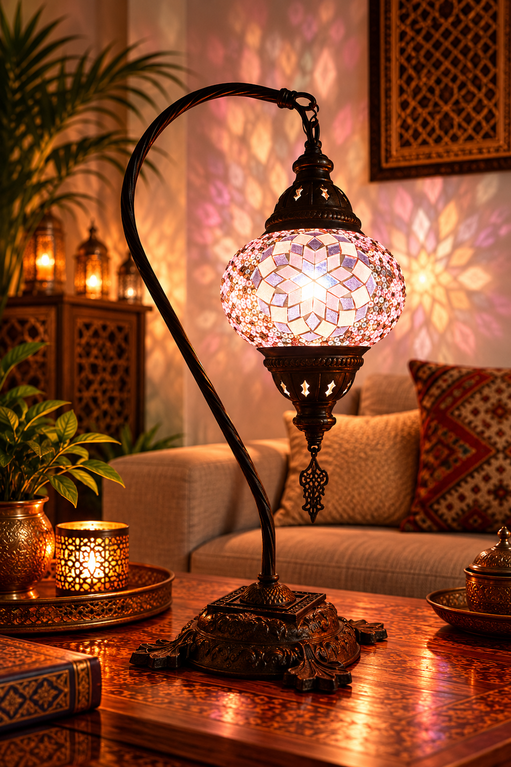 Orientalische Mosaik-Tischlampe – Rosé Blossom