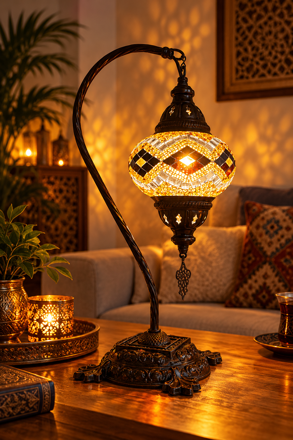 Orientalische Mosaik-Tischlampe - Golden Diamond