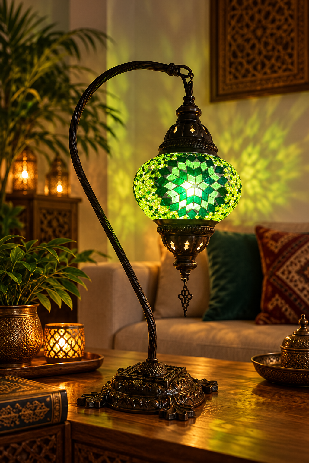 Orientalische Mosaik-Tischlampe – Emerald Glow