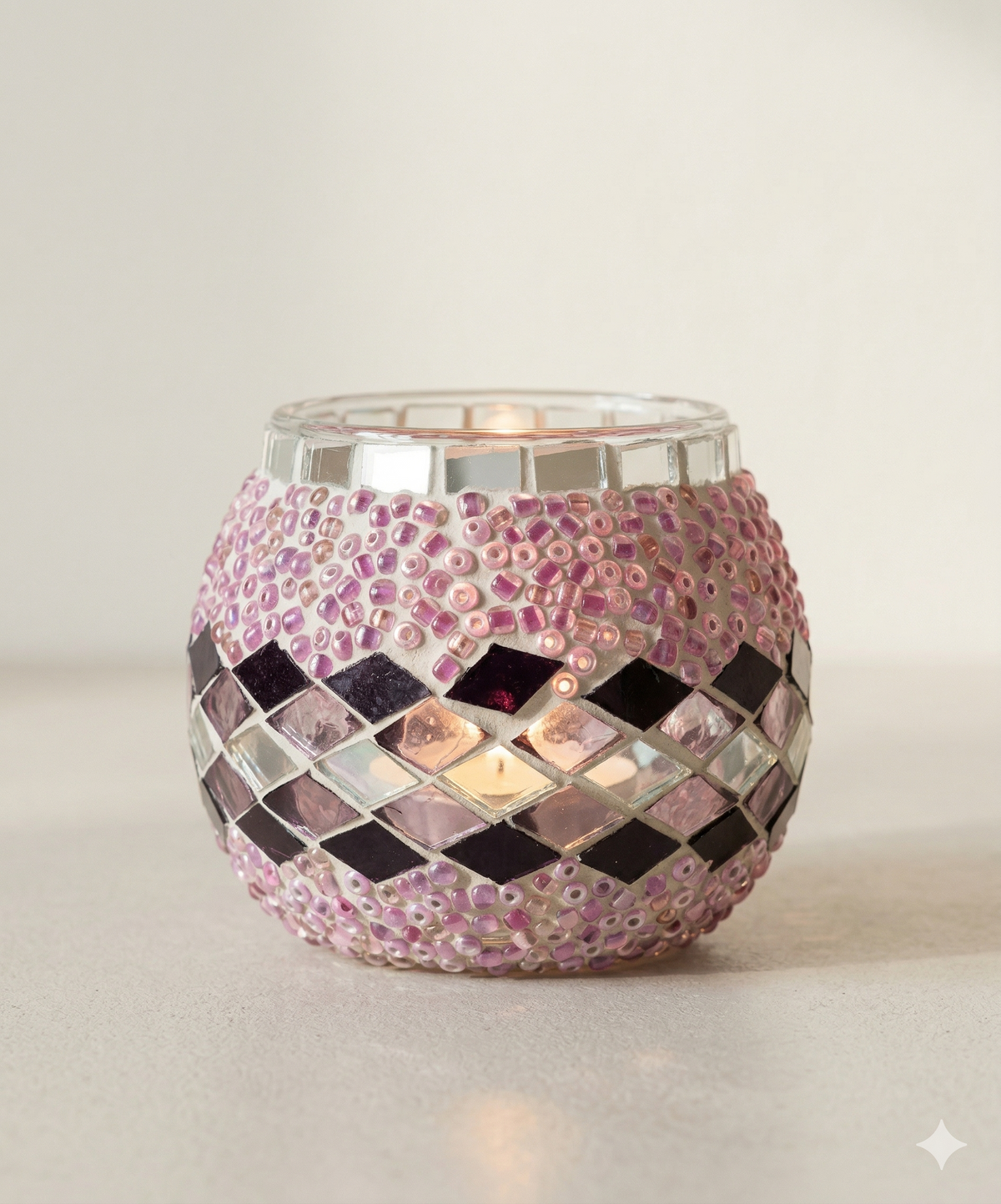 Lavina Mosaik-Windlicht – Mauveband