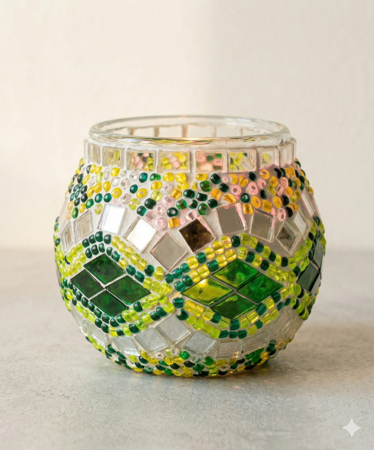 Liora Mosaik-Windlicht – Smaragdwelle
