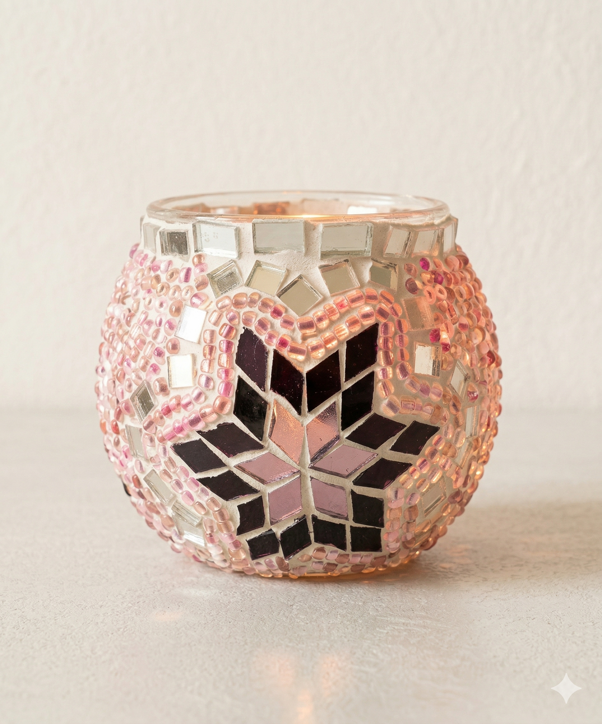 Mireya Mosaik-Windlicht – Roséblüte