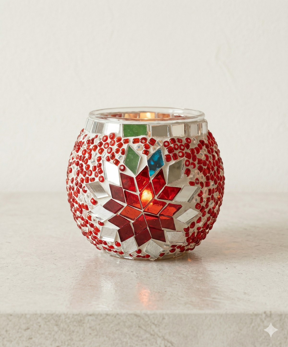 Ravina Mosaik-Windlicht – Rubinblüte