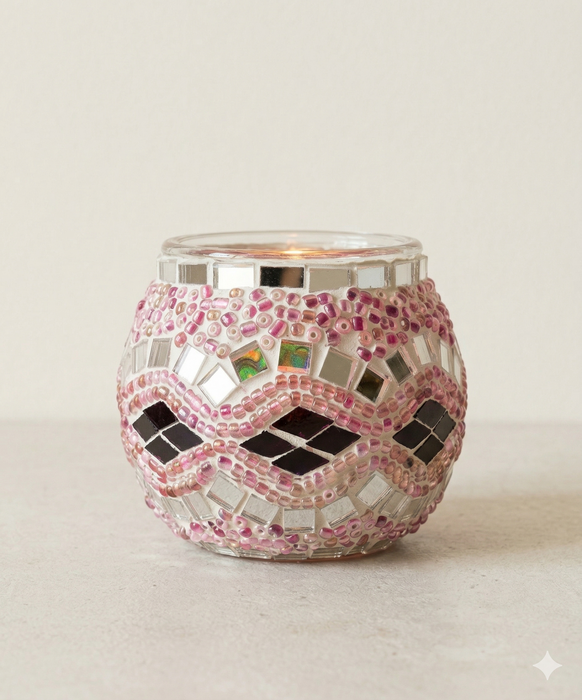 Romena Mosaik-Windlicht – Roséornament