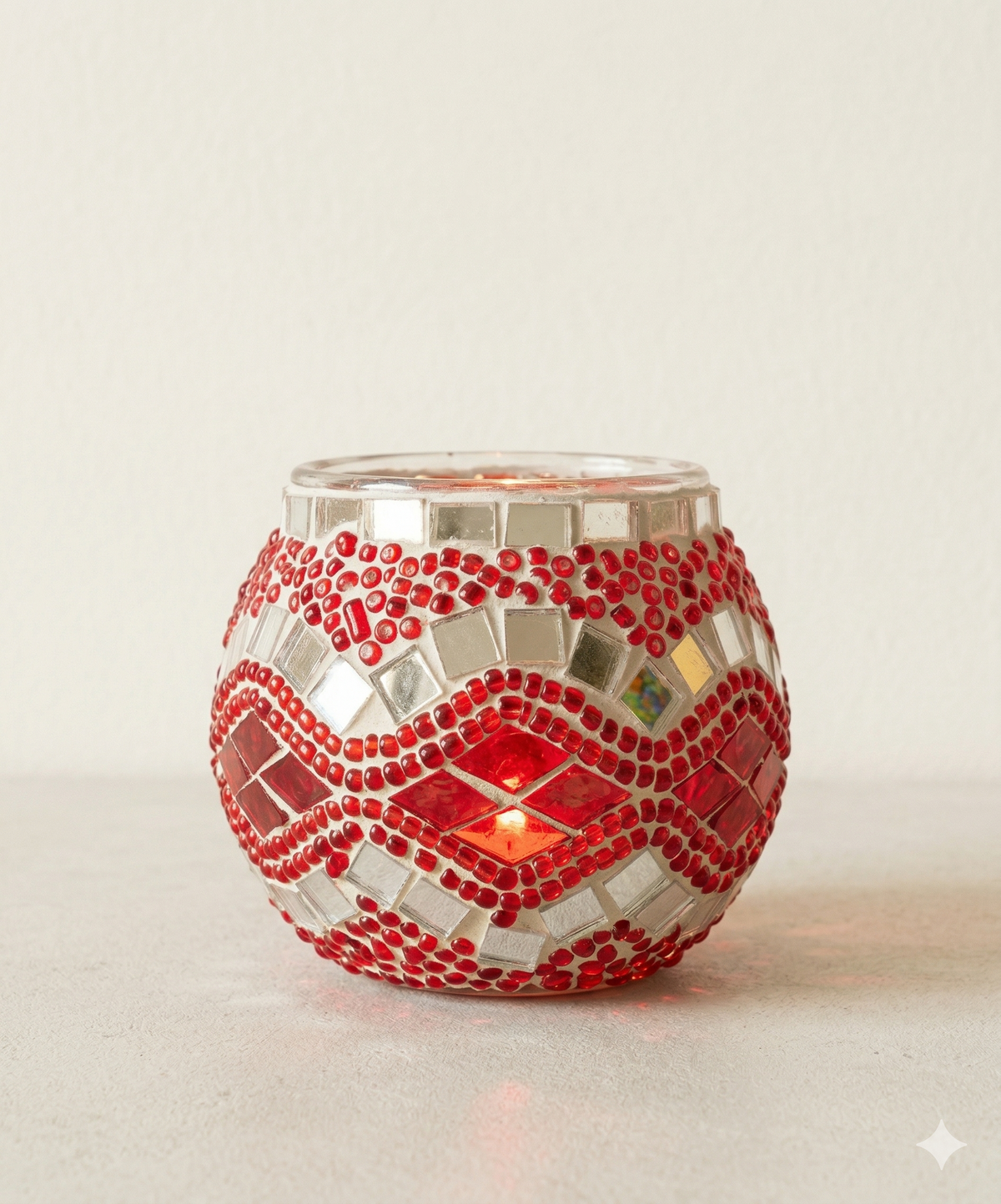Rovina Mosaik-Windlicht – Rubinschleife