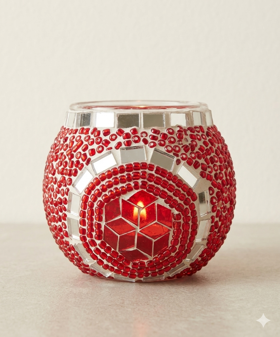 Ruvana Mosaik-Windlicht – Rubinrosette